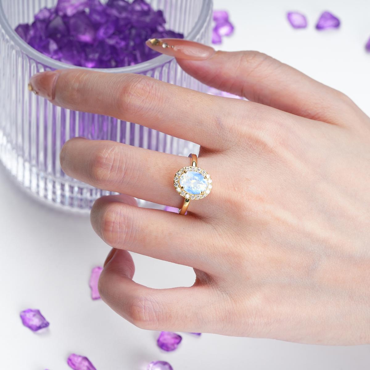 Luxurious and Unique 4-Prong Oval Cut Moonstone Engagement Ring