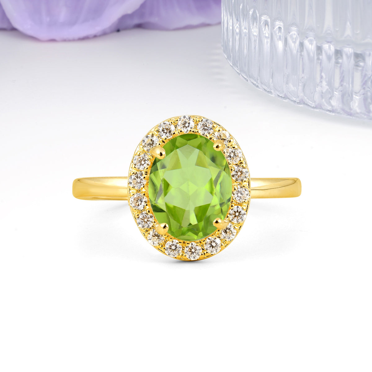 Luxurious and Unique 4-Prong Oval Cut Peridot Engagement Ring - Additional view