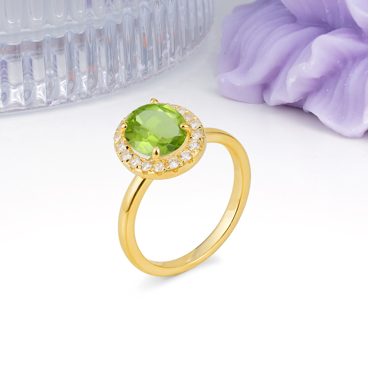 Luxurious and Unique 4-Prong Oval Cut Peridot Engagement Ring - Additional view