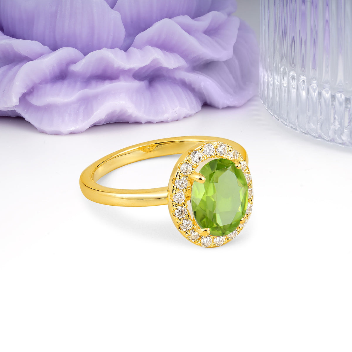 Luxurious and Unique 4-Prong Oval Cut Peridot Engagement Ring - Additional view