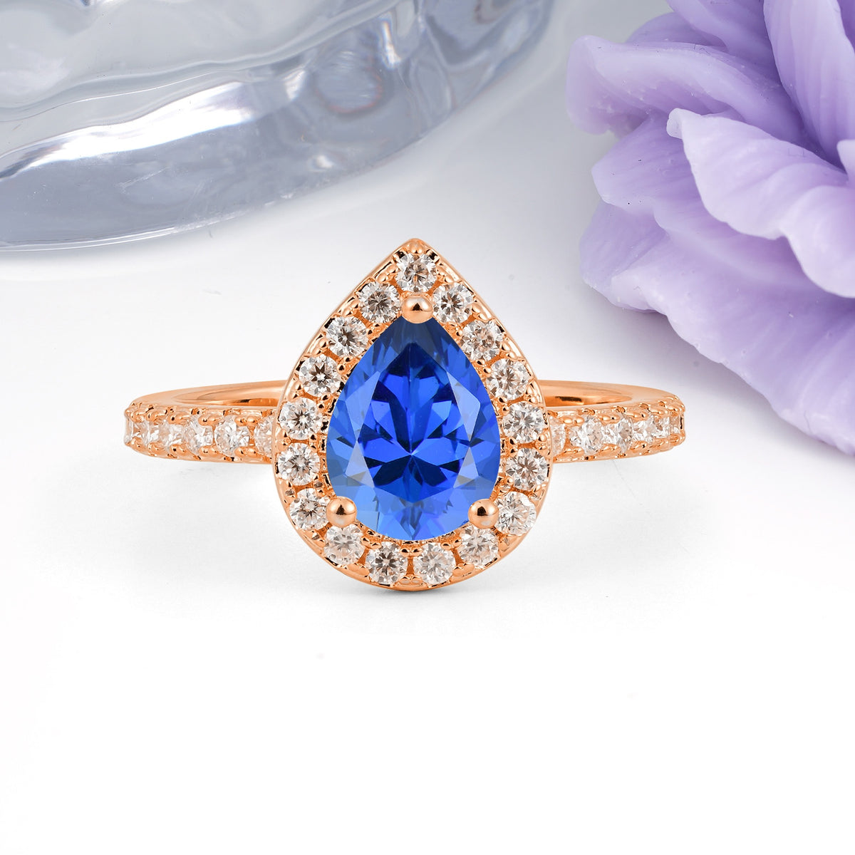 Luxurious Vintage 3 Prong Pear Cut Sapphire Engagement Ring - Additional view