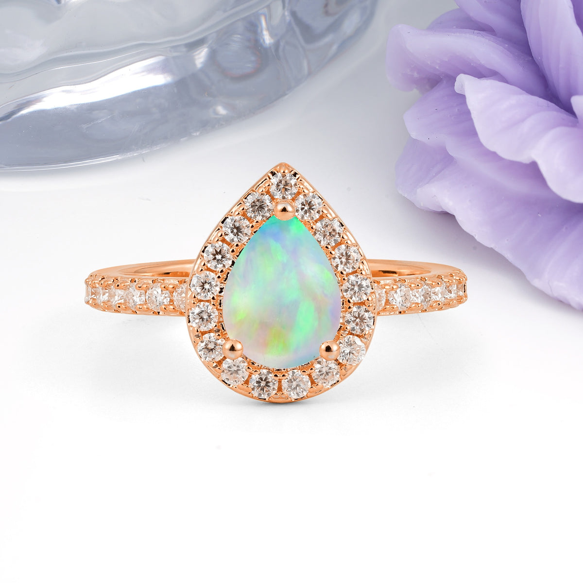 Luxurious Vintage 3 Prong Pear Cut Fire Opal Engagement Ring - Additional view