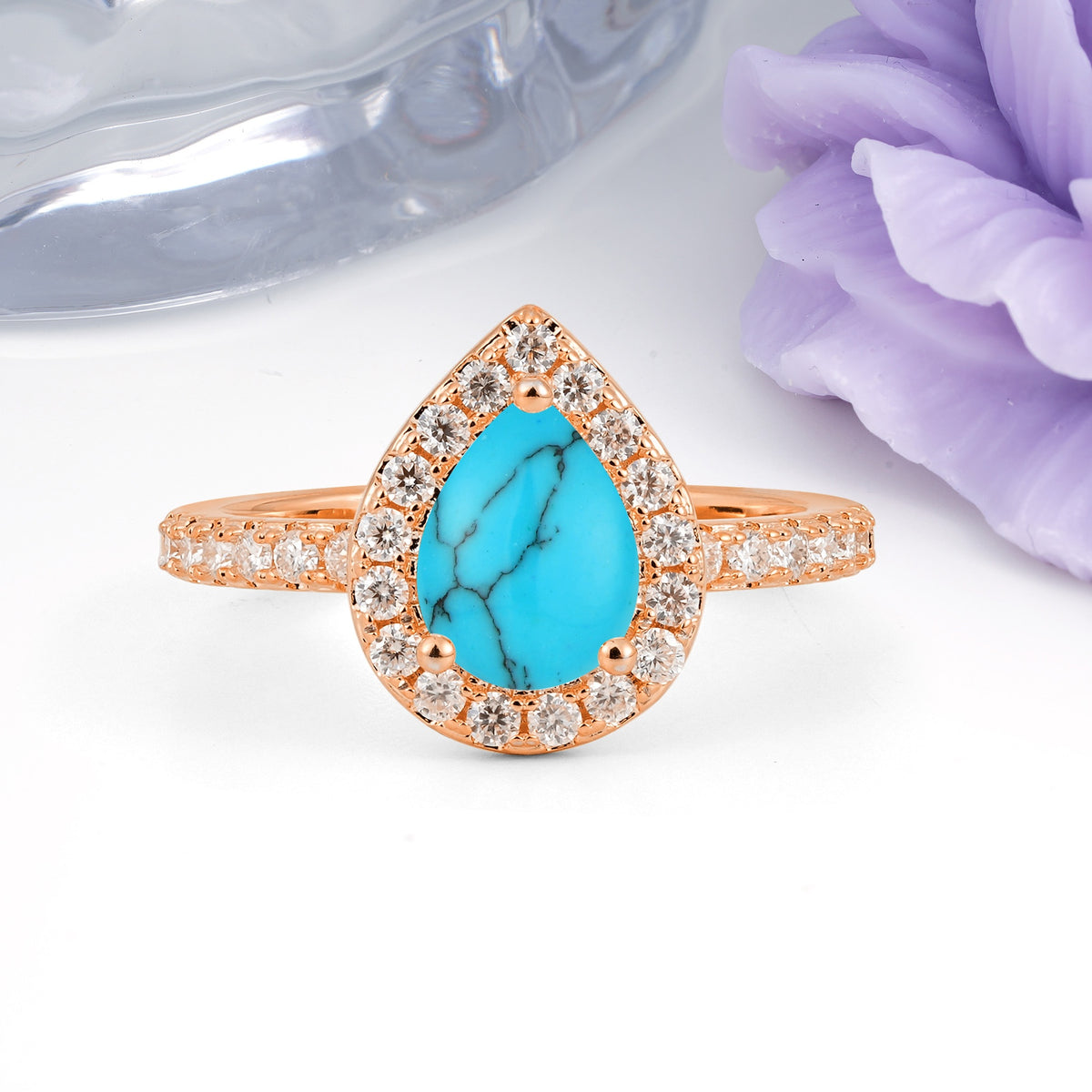 Luxurious Vintage 3 Prong Pear Cut Turquoise Engagement Ring - Additional view