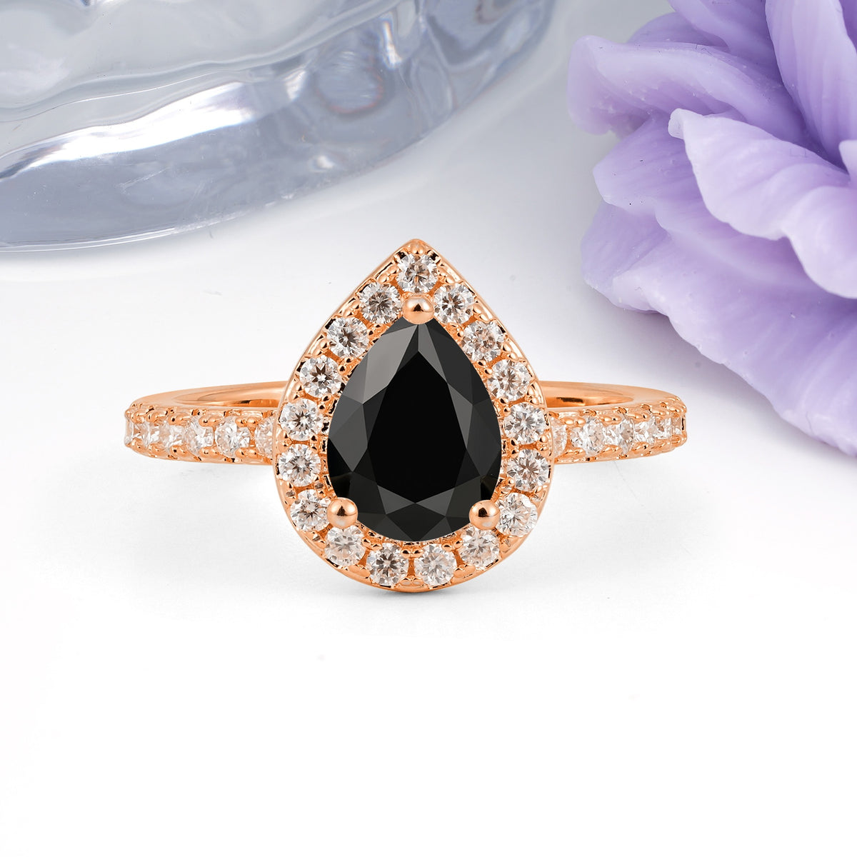 Luxurious Vintage 3 Prong Pear Cut Black Onyx Engagement Ring - Additional view