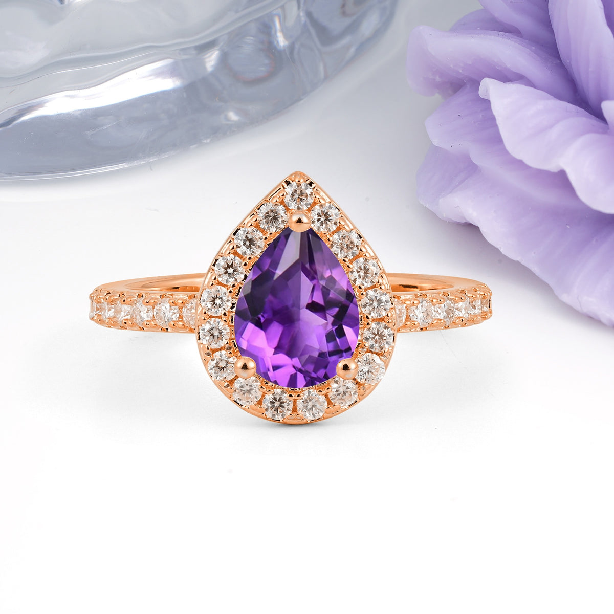 Luxurious Vintage 3 Prong Pear Cut Amethyst Engagement Ring - Additional view