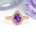 Luxurious Vintage 3 Prong Pear Cut Amethyst Engagement Ring - Additional view