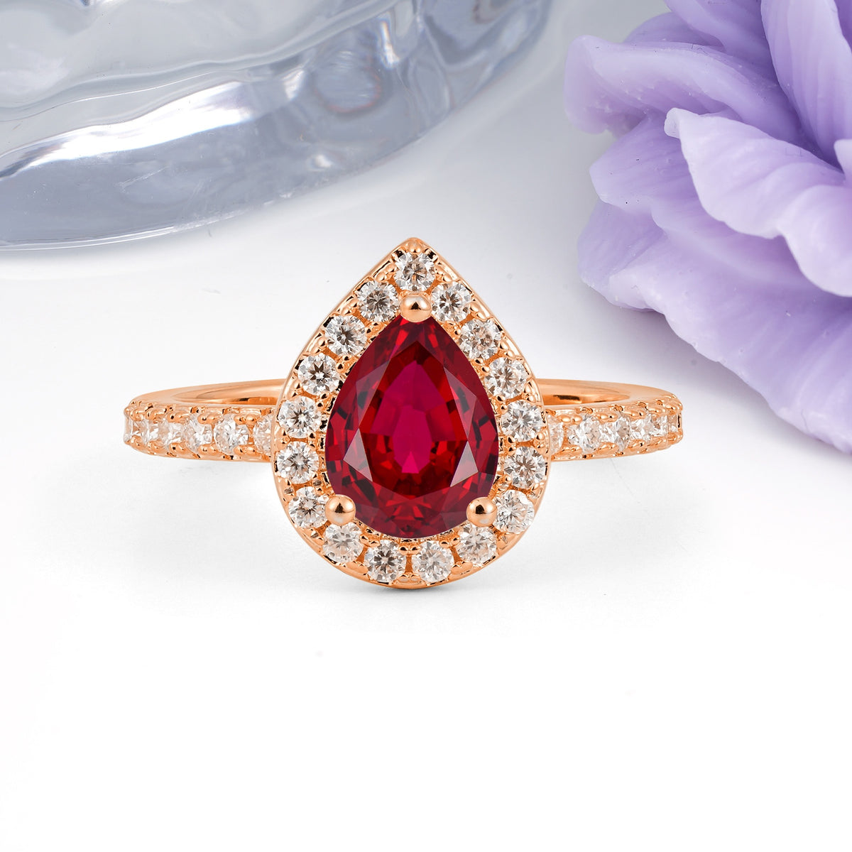 Luxurious Vintage 3 Prong Pear Cut Ruby Engagement Ring - Additional view