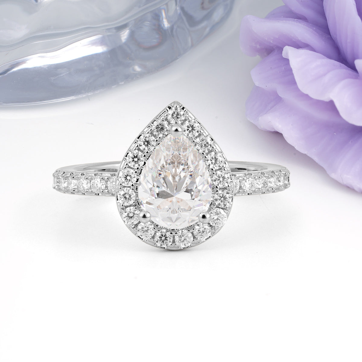 Luxurious Vintage 3 Prong Pear Cut Moissanite Engagement Ring - Additional view