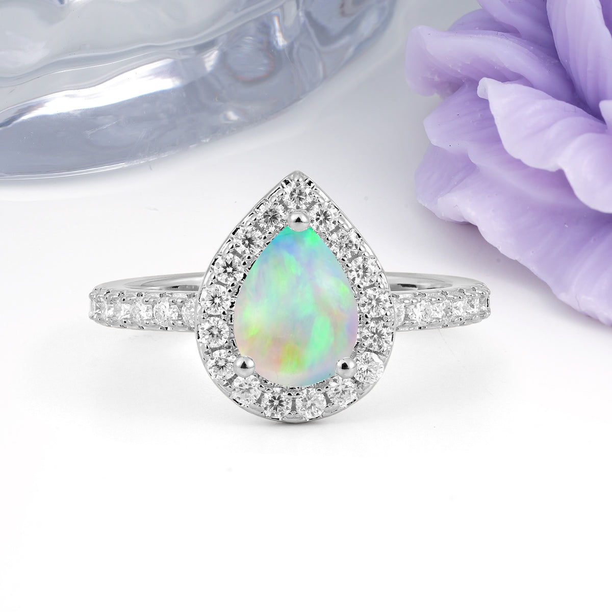 Luxurious Vintage 3 Prong Pear Cut Fire Opal Engagement Ring - Additional view