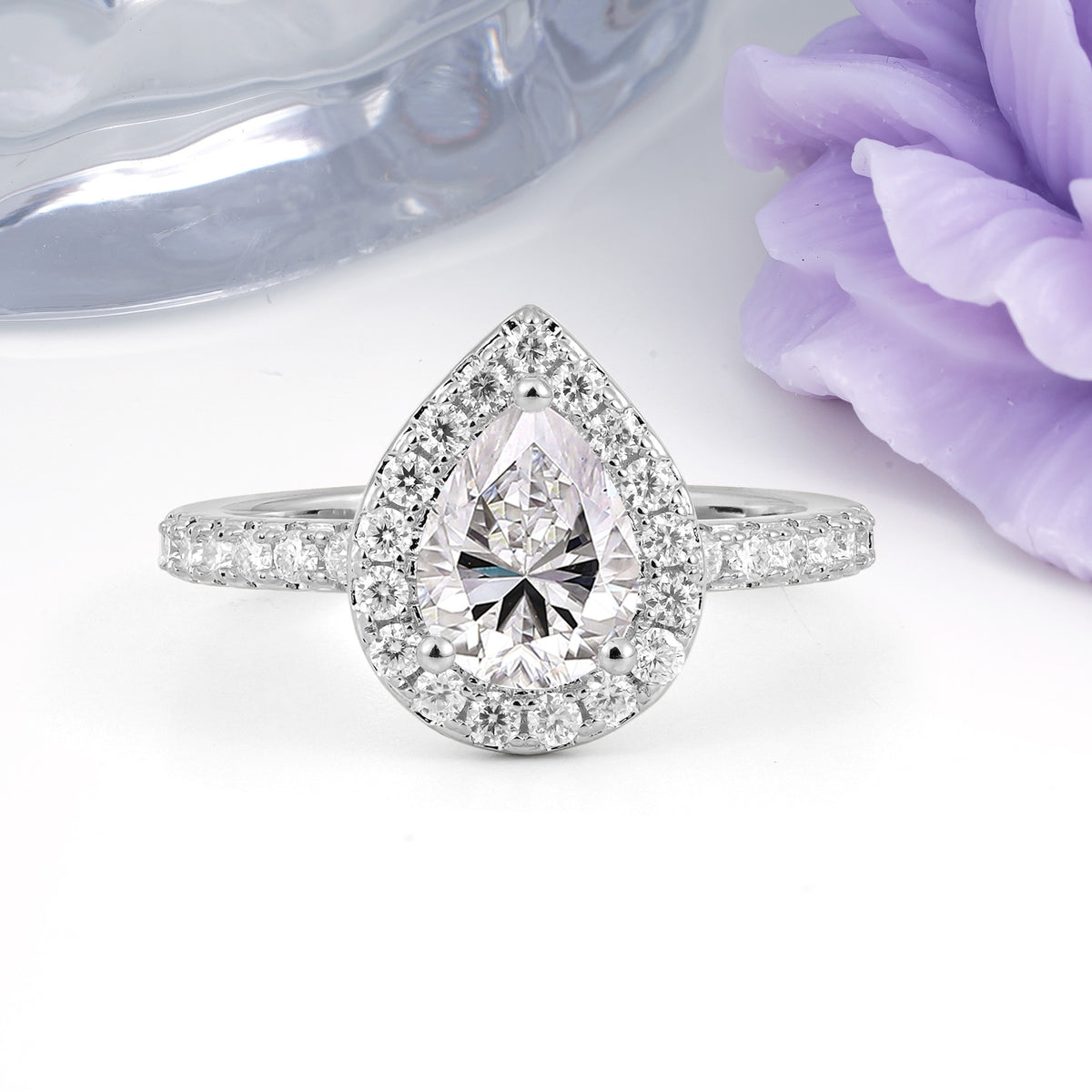Luxurious Vintage 3 Prong Pear Cut Lab Diamond Engagement Ring - Additional view