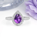Luxurious Vintage 3 Prong Pear Cut Amethyst Engagement Ring - Additional view