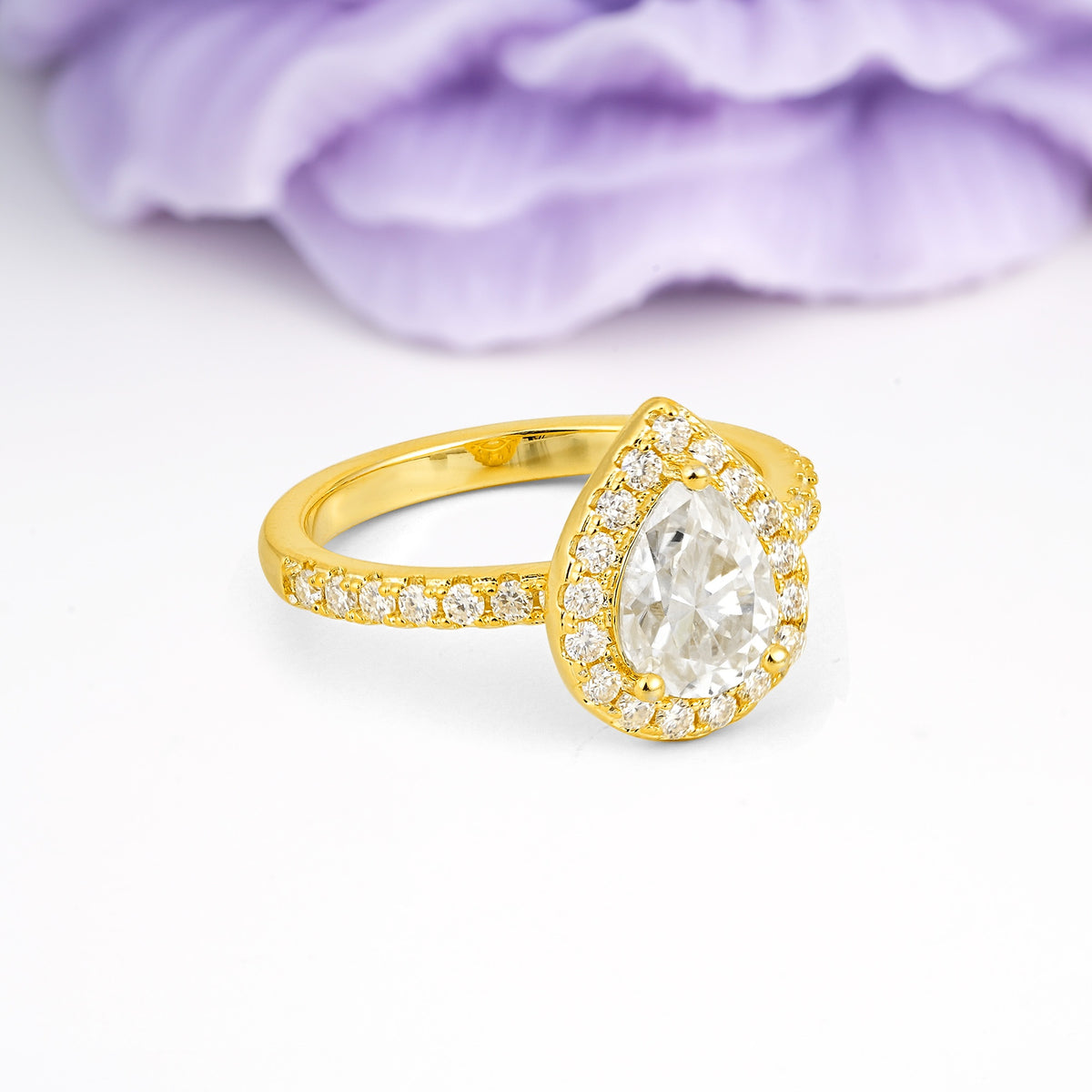 Luxurious Vintage 3 Prong Pear Cut Moissanite Engagement Ring - Additional view