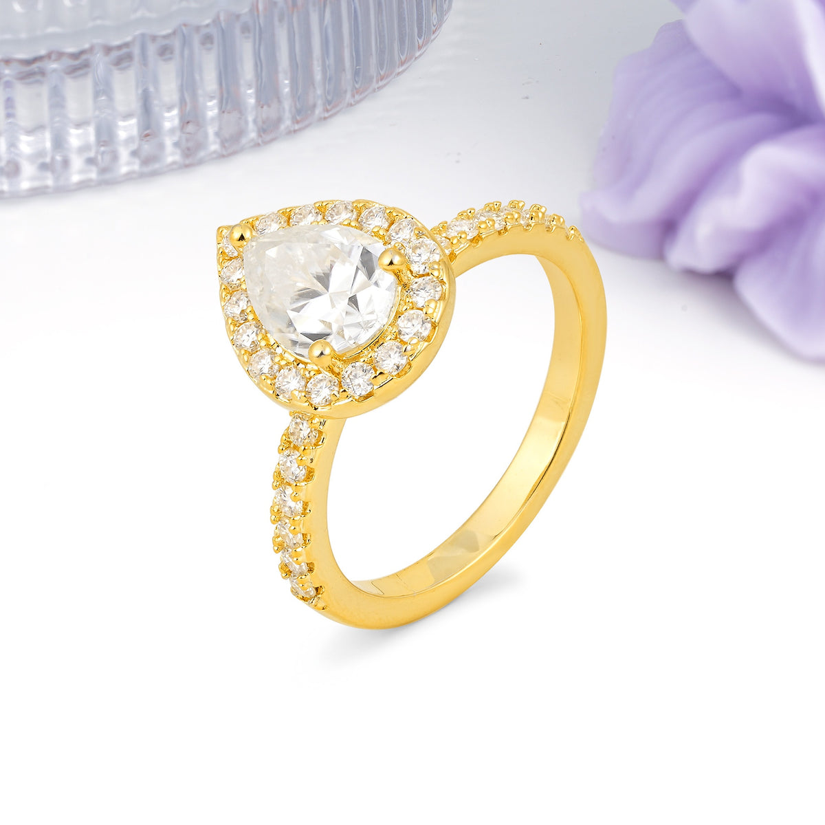 Luxurious Vintage 3 Prong Pear Cut Moissanite Engagement Ring - Additional view