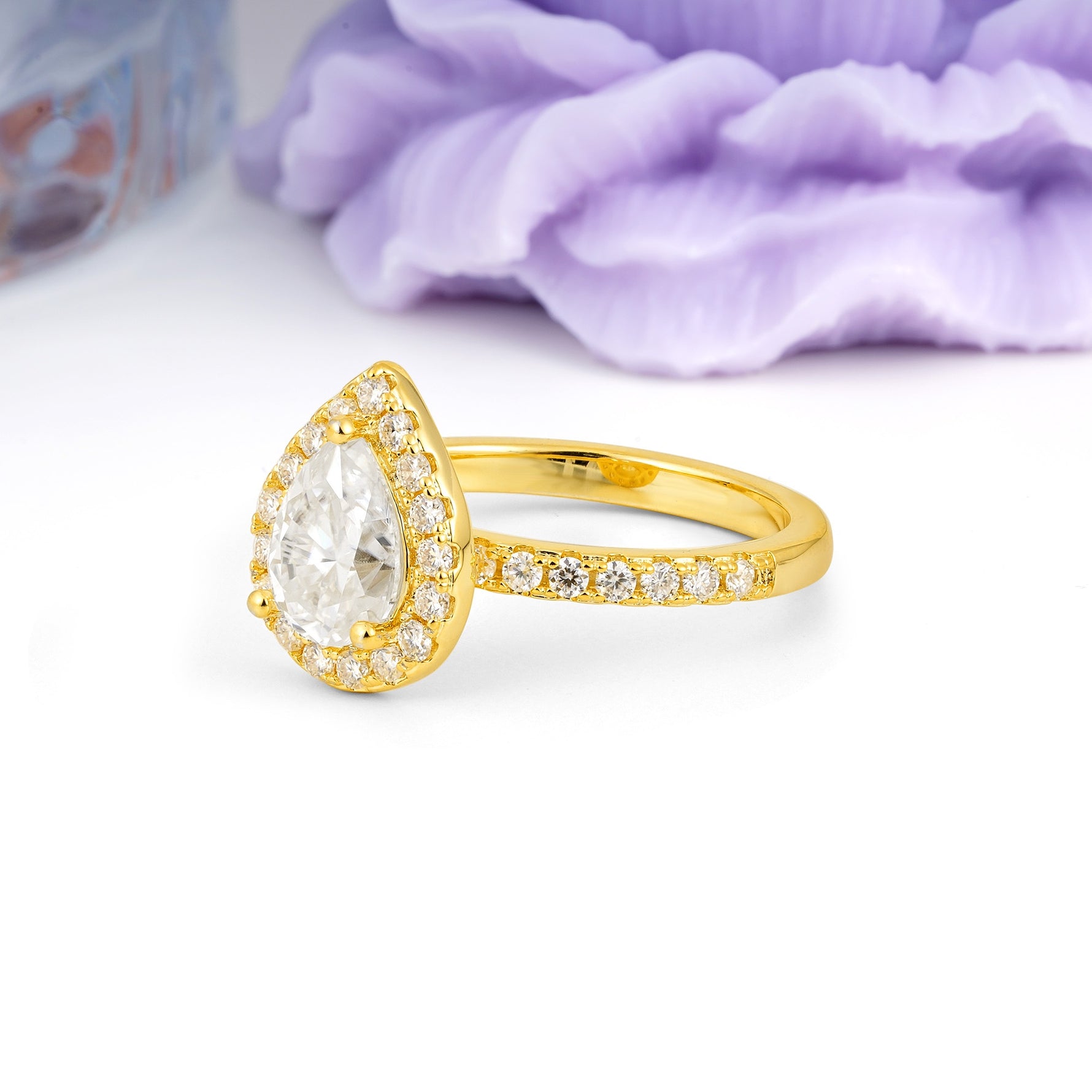 Luxurious Vintage 3 Prong Pear Cut Moissanite Engagement Ring - Additional view
