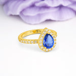 Luxurious Vintage 3 Prong Pear Cut Sapphire Engagement Ring - Additional view