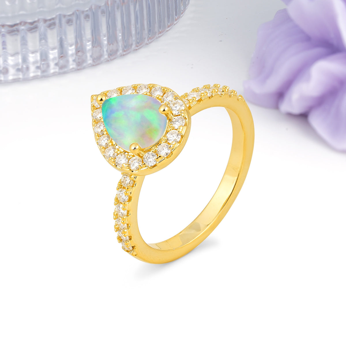 Luxurious Vintage 3 Prong Pear Cut Fire Opal Engagement Ring - Additional view
