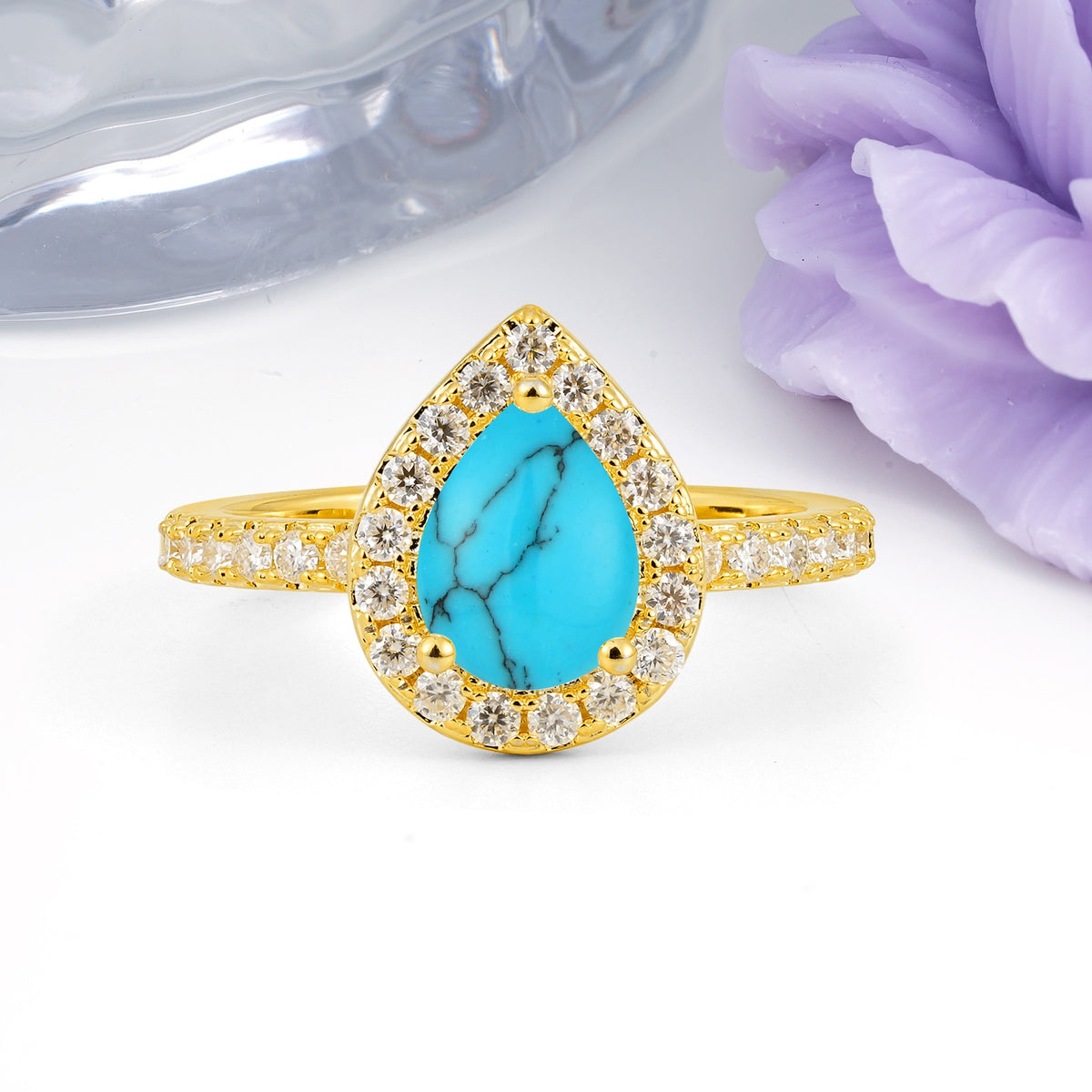 Luxurious Vintage 3 Prong Pear Cut Turquoise Engagement Ring - Additional view