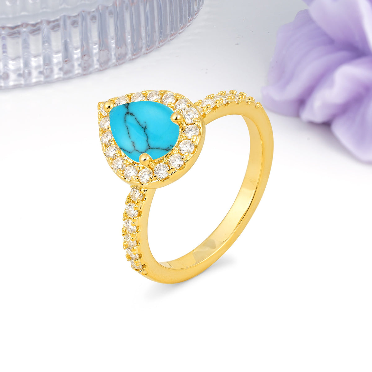 Luxurious Vintage 3 Prong Pear Cut Turquoise Engagement Ring - Additional view