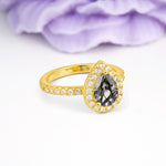 Luxurious Vintage 3 Prong Pear Cut Black Rutilated Quartz Engagement Ring - Additional view