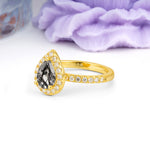 Luxurious Vintage 3 Prong Pear Cut Black Rutilated Quartz Engagement Ring - Additional view