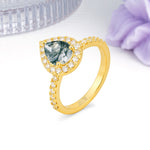 Luxurious Vintage 3 Prong Pear Cut Moss Agate Engagement Ring - Additional view