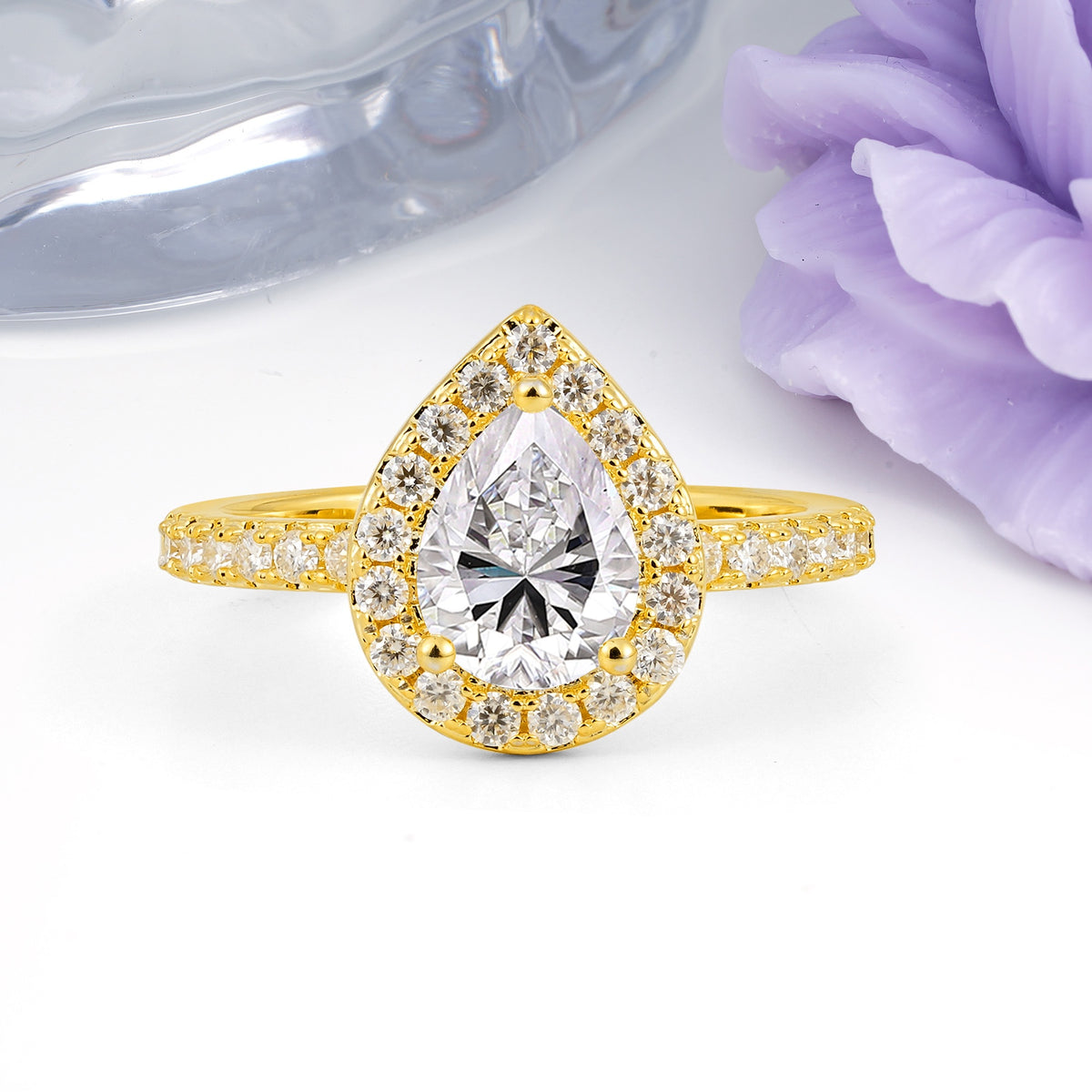 Luxurious Vintage 3 Prong Pear Cut Lab Diamond Engagement Ring - Additional view