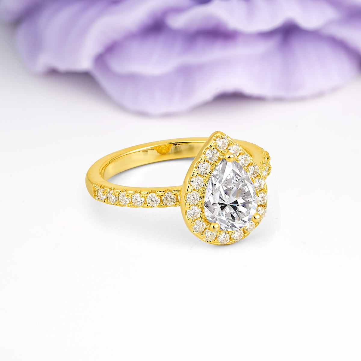 Luxurious Vintage 3 Prong Pear Cut Lab Diamond Engagement Ring - Additional view