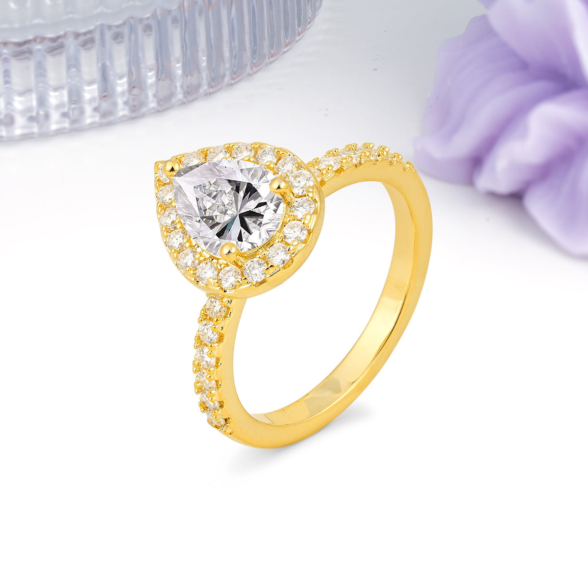 Luxurious Vintage 3 Prong Pear Cut Lab Diamond Engagement Ring - Additional view