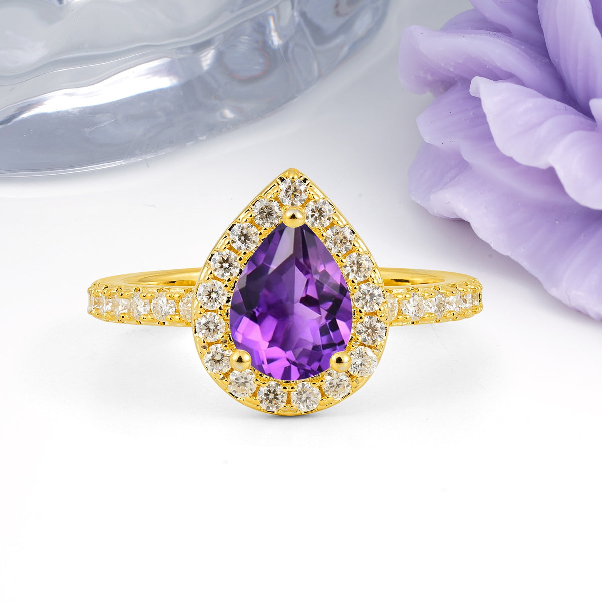 Luxurious Vintage 3 Prong Pear Cut Amethyst Engagement Ring - Additional view