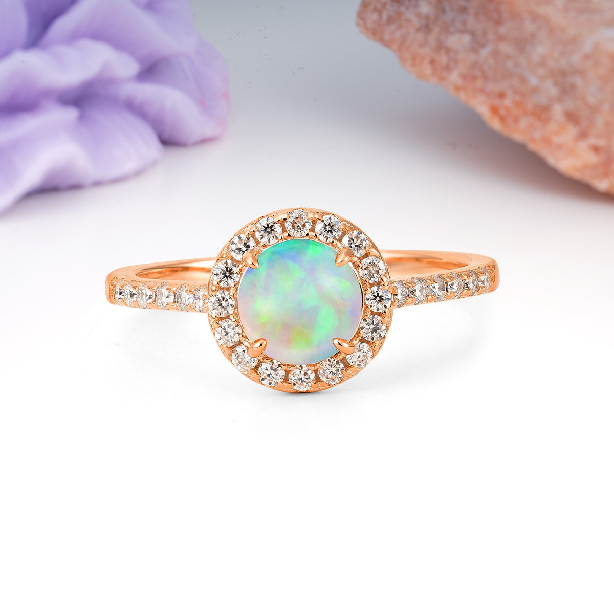 Luxurious Vintage 4 Prong Round Cut Fire Opal Engagement Ring - Additional view