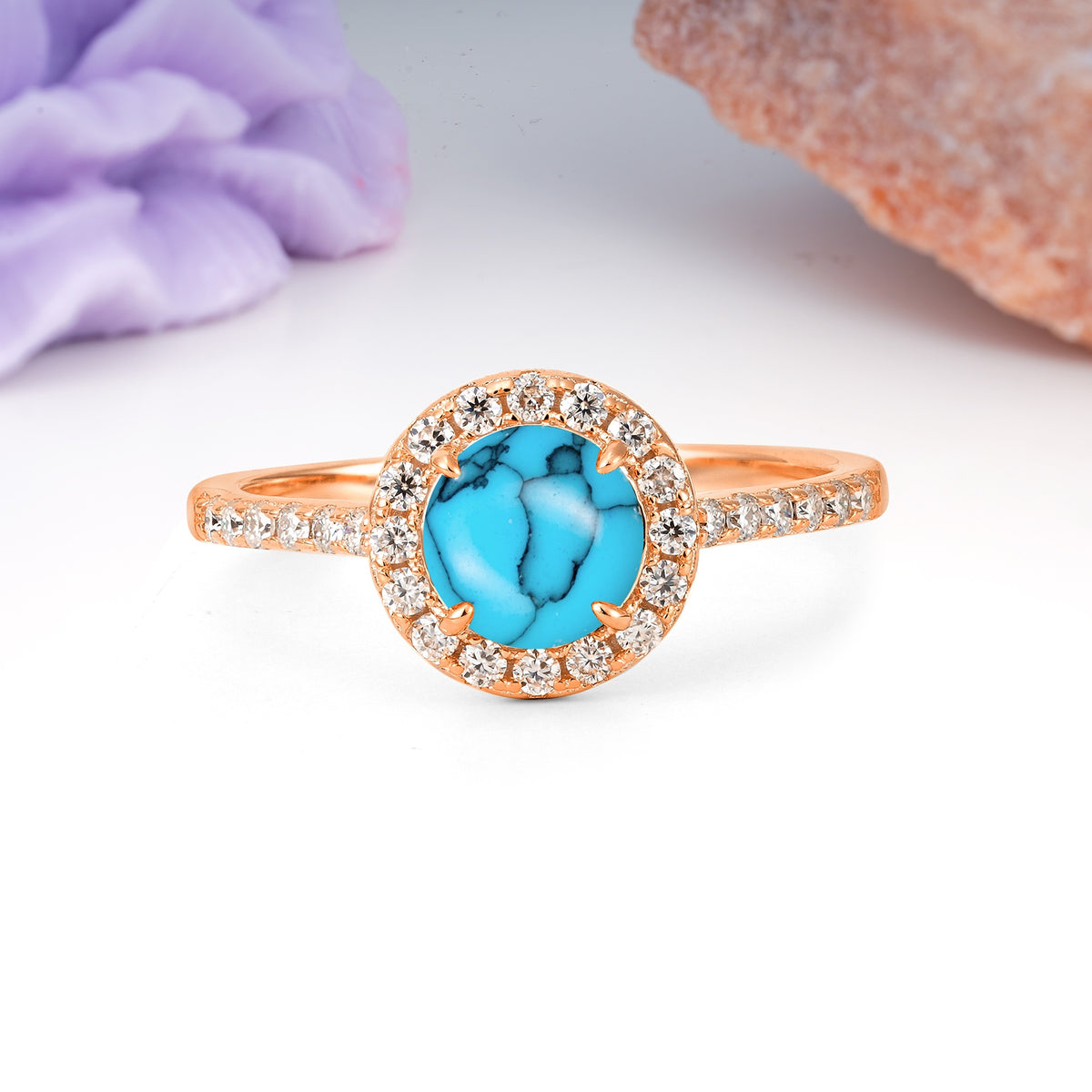 Luxurious Vintage 4 Prong Round Cut Turquoise Engagement Ring - Additional view