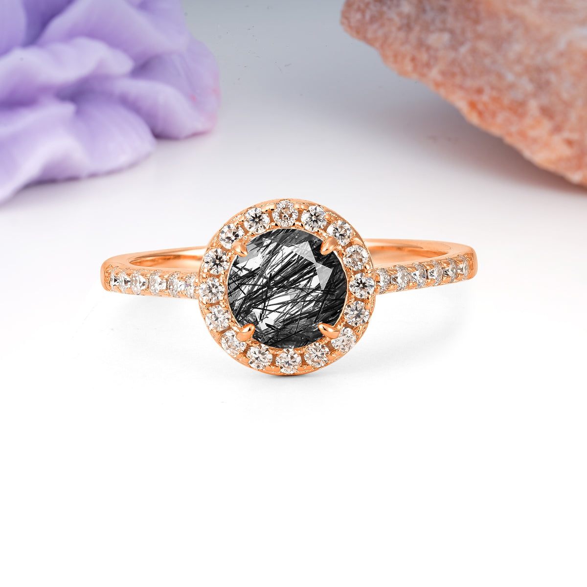 Luxurious Vintage 4 Prong Round Cut Black Rutilated Quartz Engagement Ring - Additional view