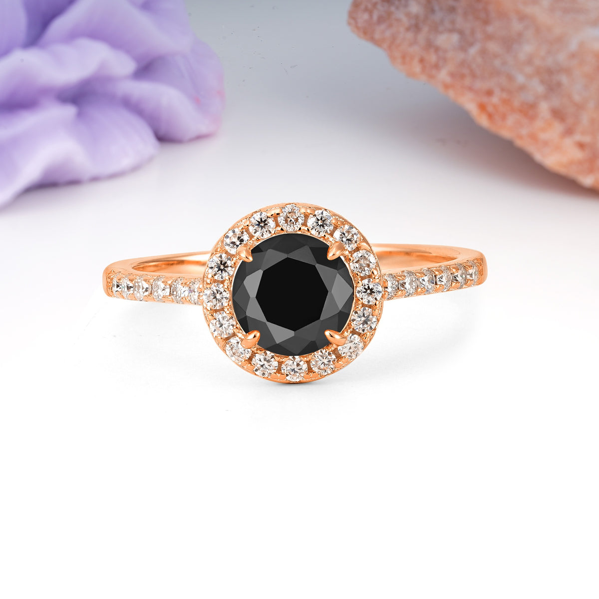 Luxurious Vintage 4 Prong Round Cut Black Onyx Engagement Ring - Additional view