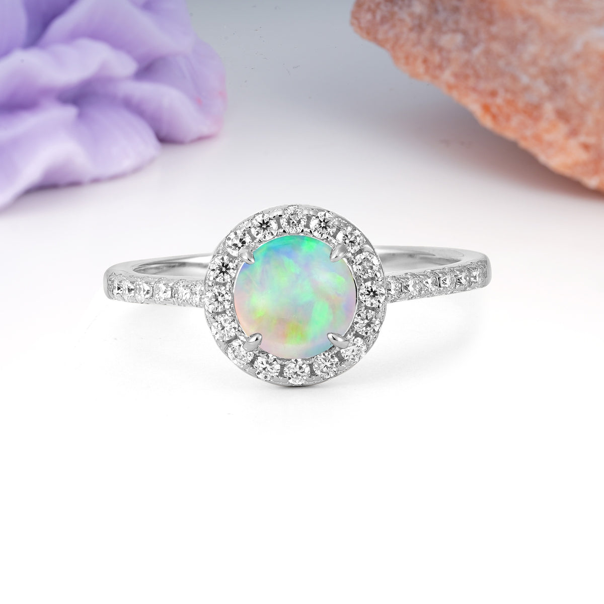 Luxurious Vintage 4 Prong Round Cut Fire Opal Engagement Ring - Additional view