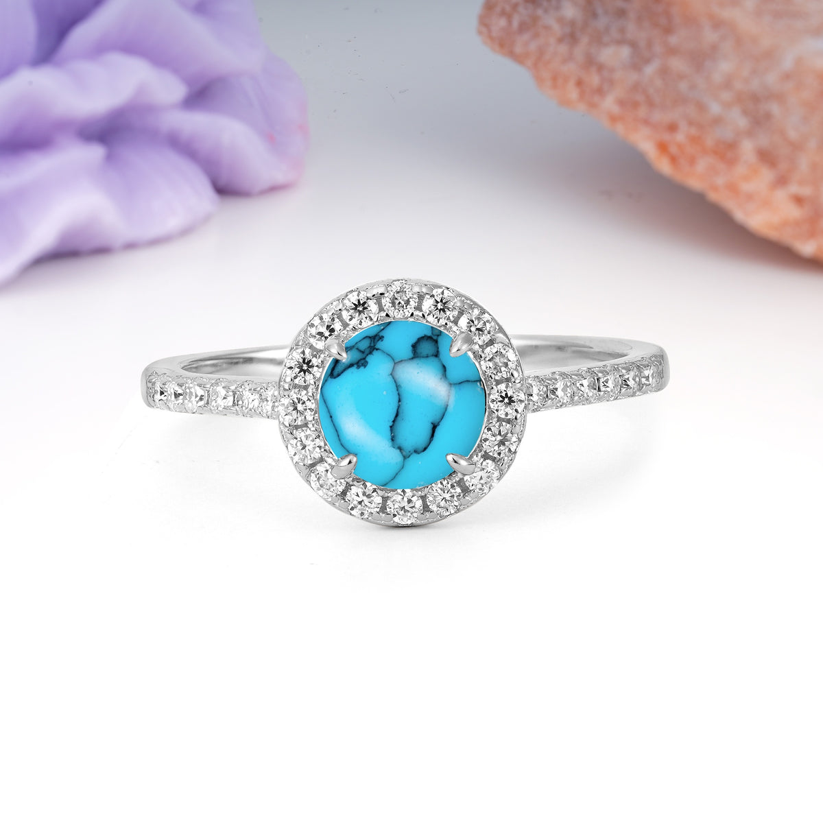 Luxurious Vintage 4 Prong Round Cut Turquoise Engagement Ring - Additional view