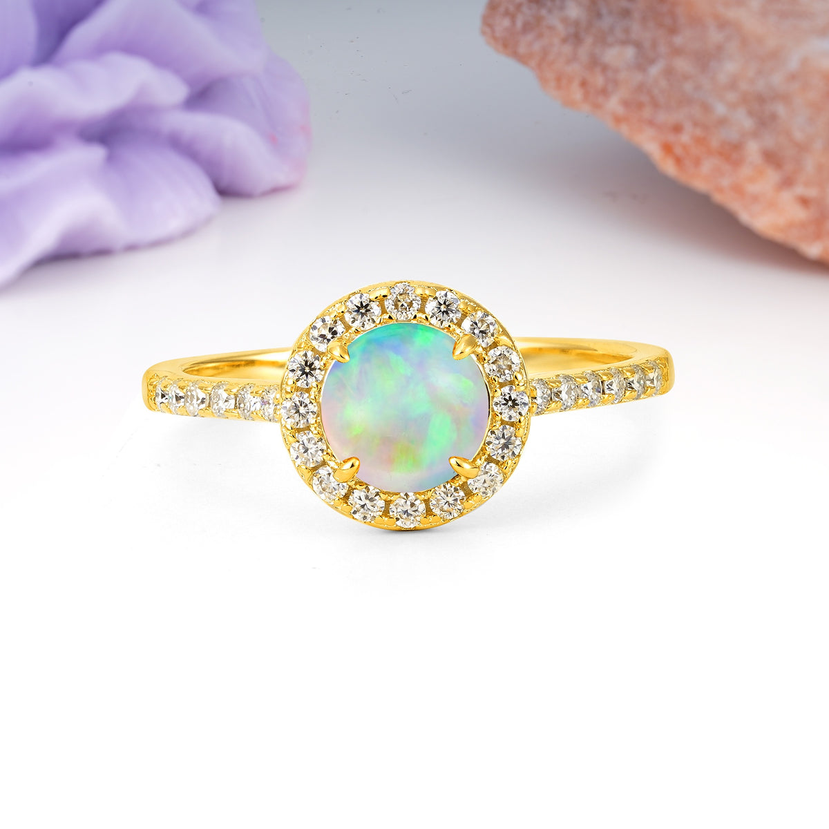 Luxurious Vintage 4 Prong Round Cut Fire Opal Engagement Ring - Additional view