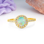 Luxurious Vintage 4 Prong Round Cut Fire Opal Engagement Ring - Additional view