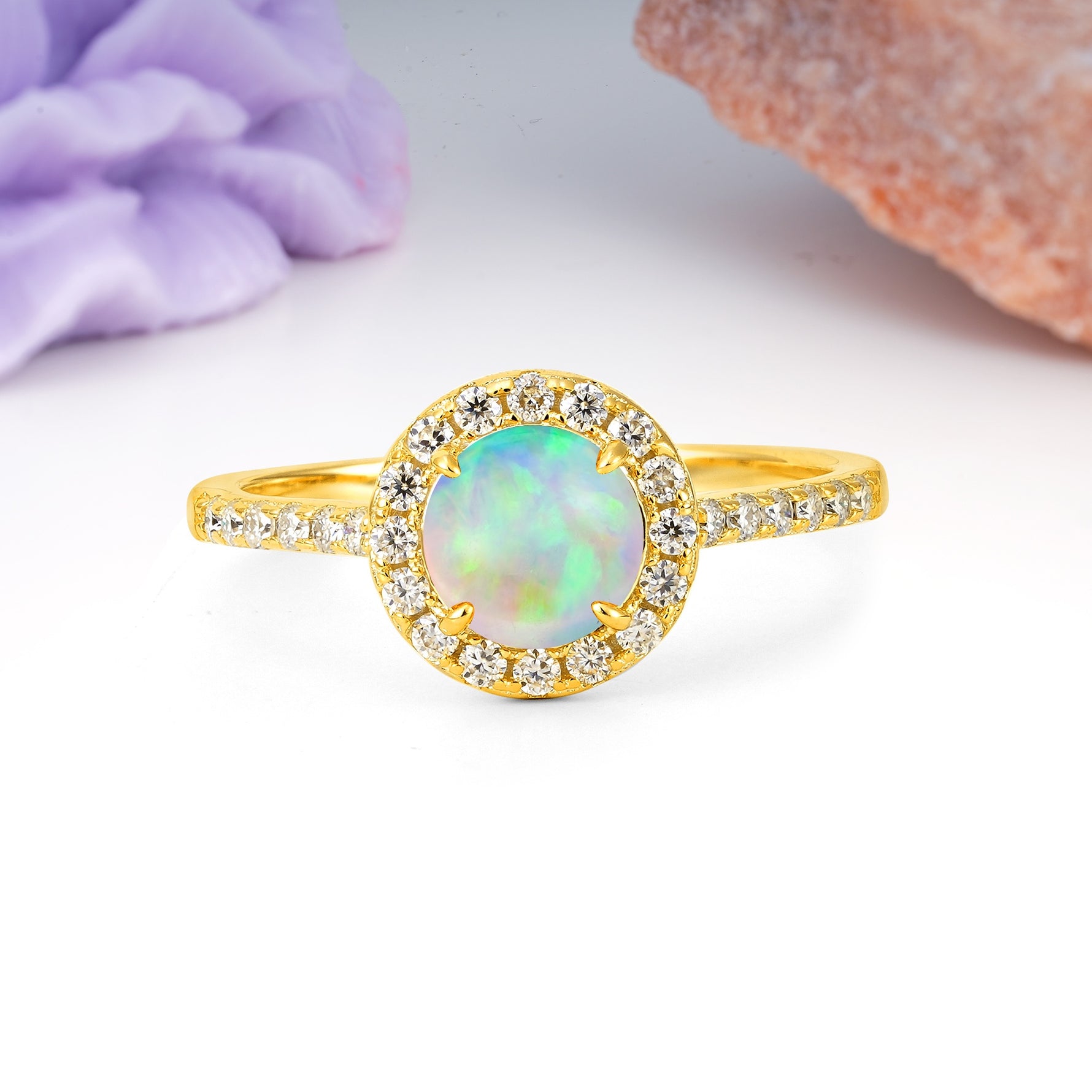 Luxurious Vintage 4 Prong Round Cut Fire Opal Engagement Ring - Additional view