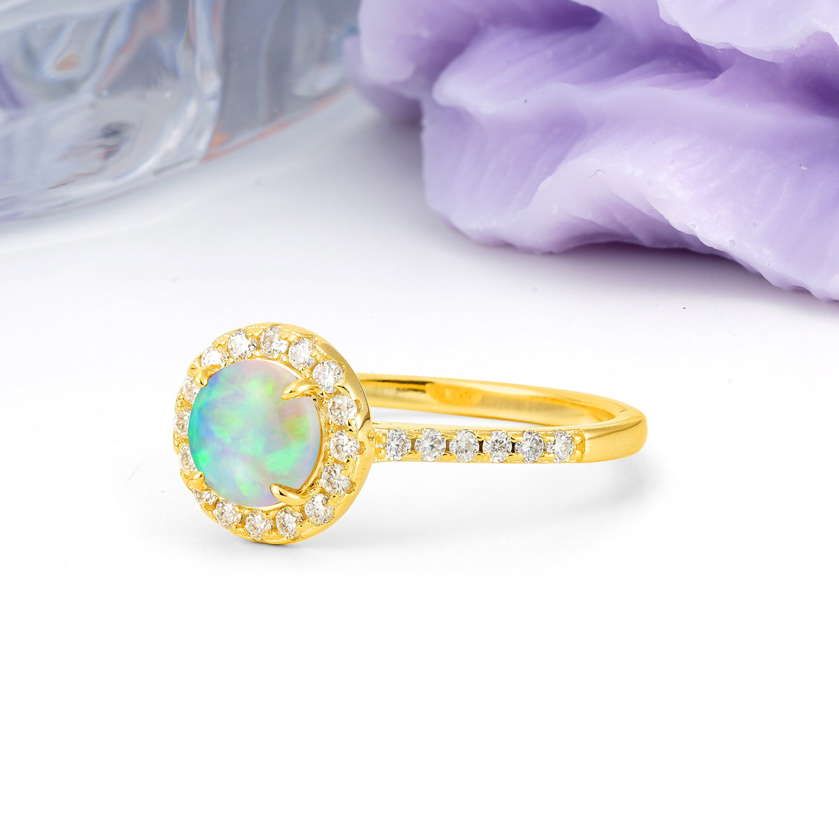 Luxurious Vintage 4 Prong Round Cut Fire Opal Engagement Ring - Additional view