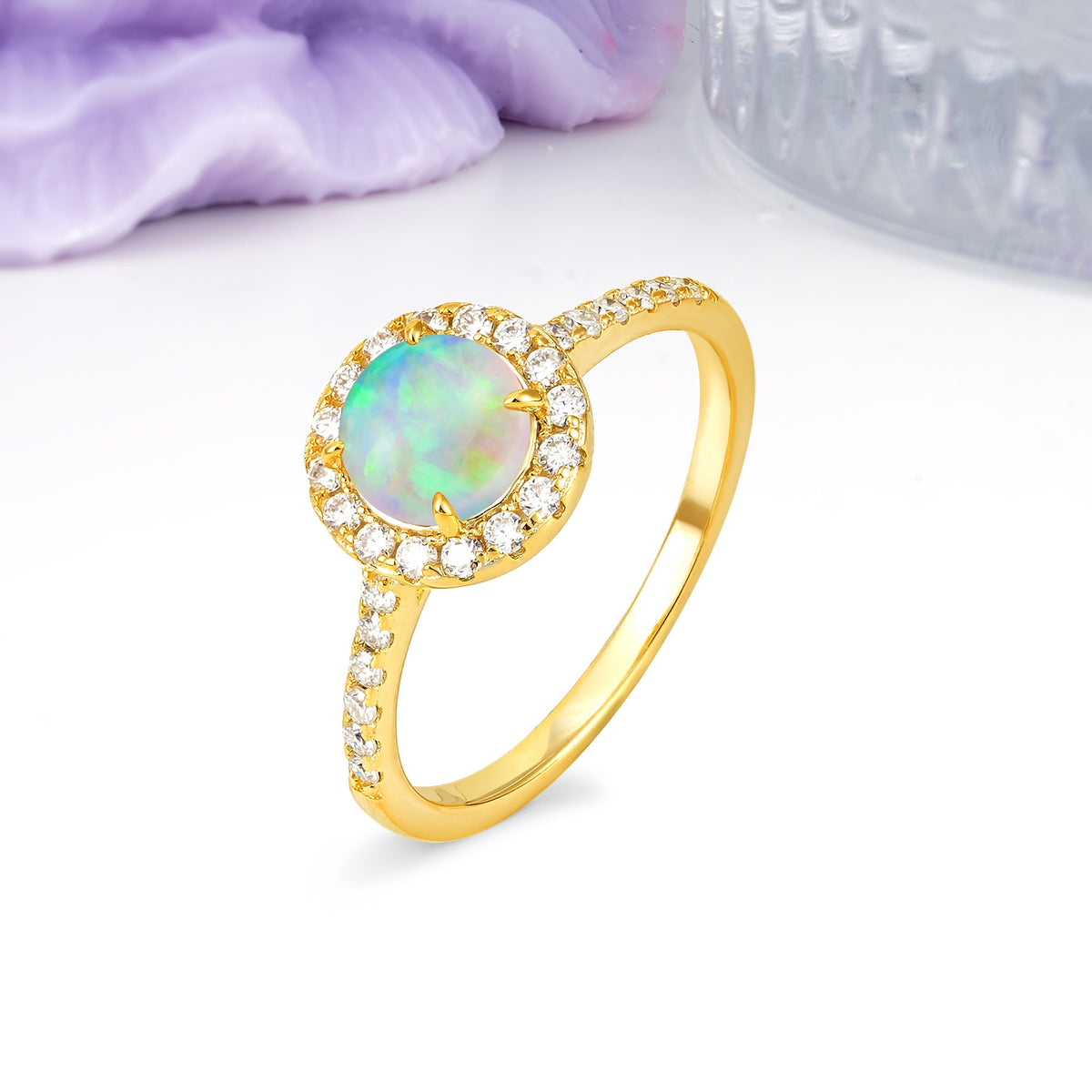Luxurious Vintage 4 Prong Round Cut Fire Opal Engagement Ring - Additional view