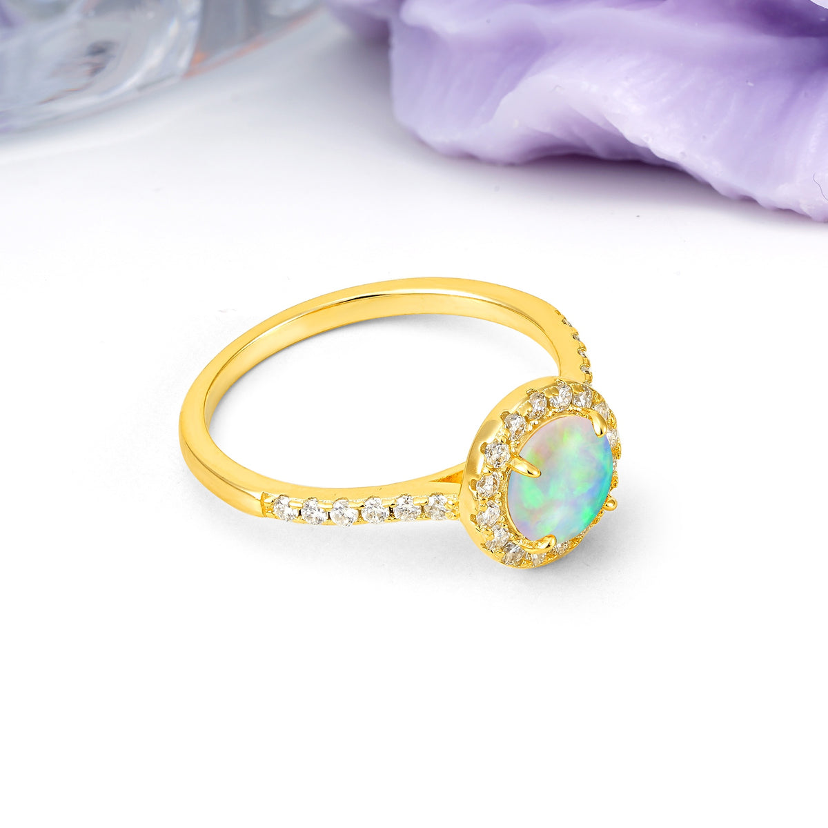 Luxurious Vintage 4 Prong Round Cut Fire Opal Engagement Ring - Additional view