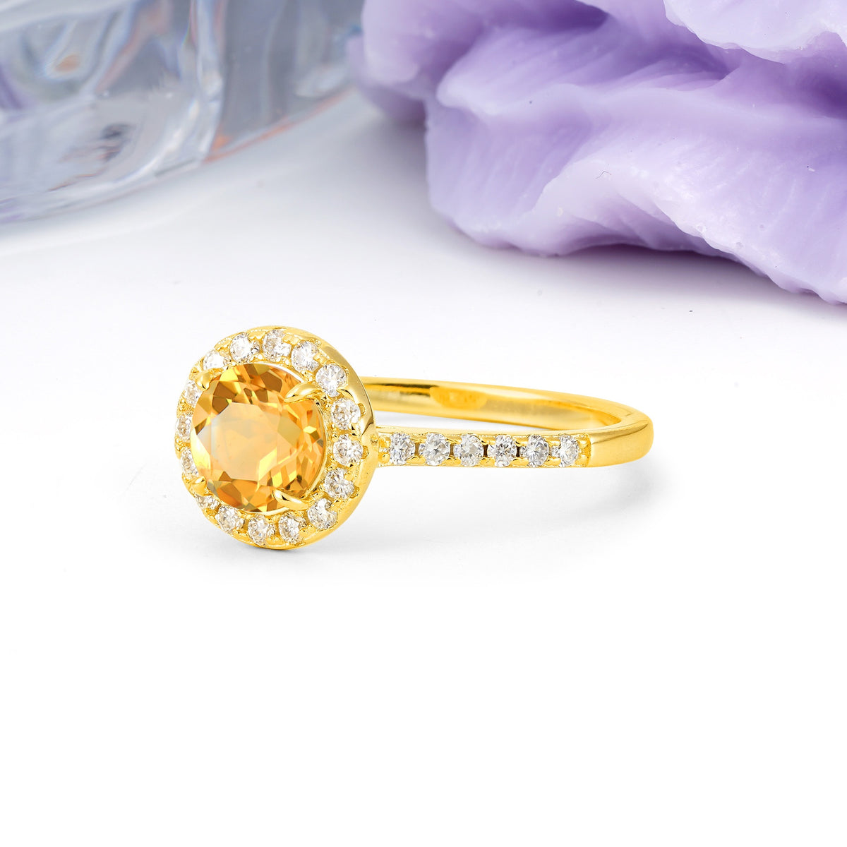 Luxurious Vintage 4 Prong Round Cut Citrine Engagement Ring - Additional view