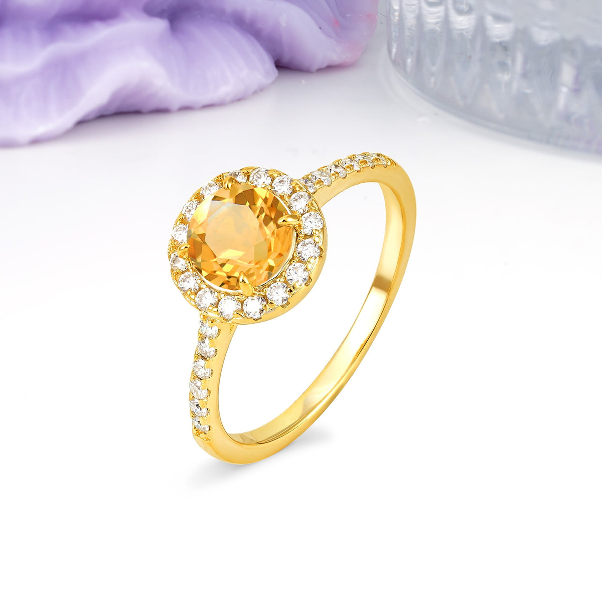Luxurious Vintage 4 Prong Round Cut Citrine Engagement Ring - Additional view