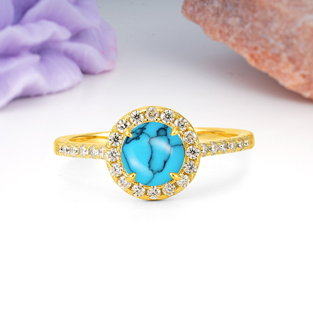 Luxurious Vintage 4 Prong Round Cut Turquoise Engagement Ring - Additional view