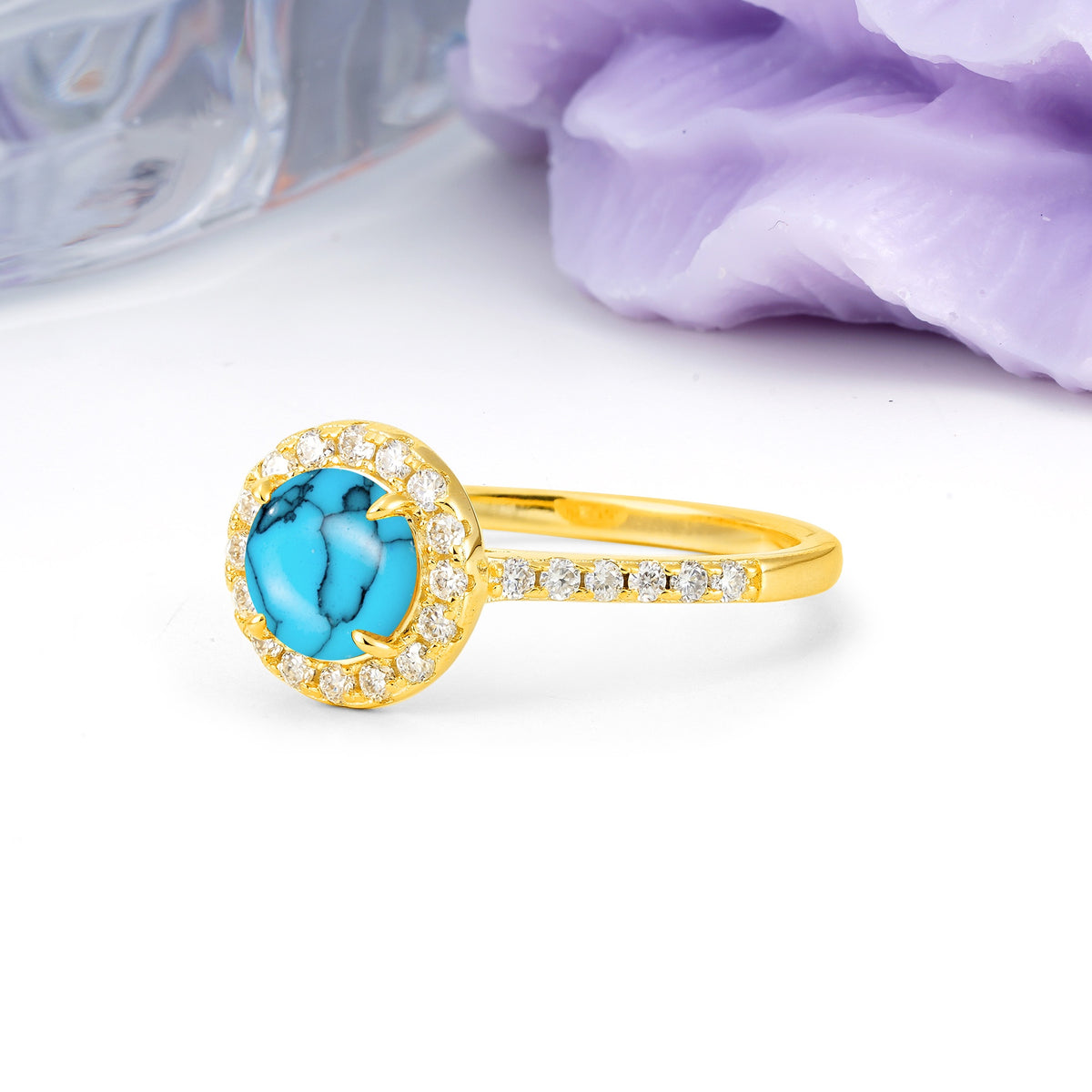 Luxurious Vintage 4 Prong Round Cut Turquoise Engagement Ring - Additional view