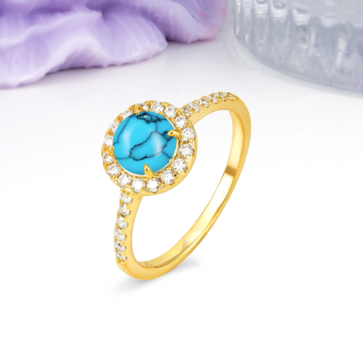 Luxurious Vintage 4 Prong Round Cut Turquoise Engagement Ring - Additional view