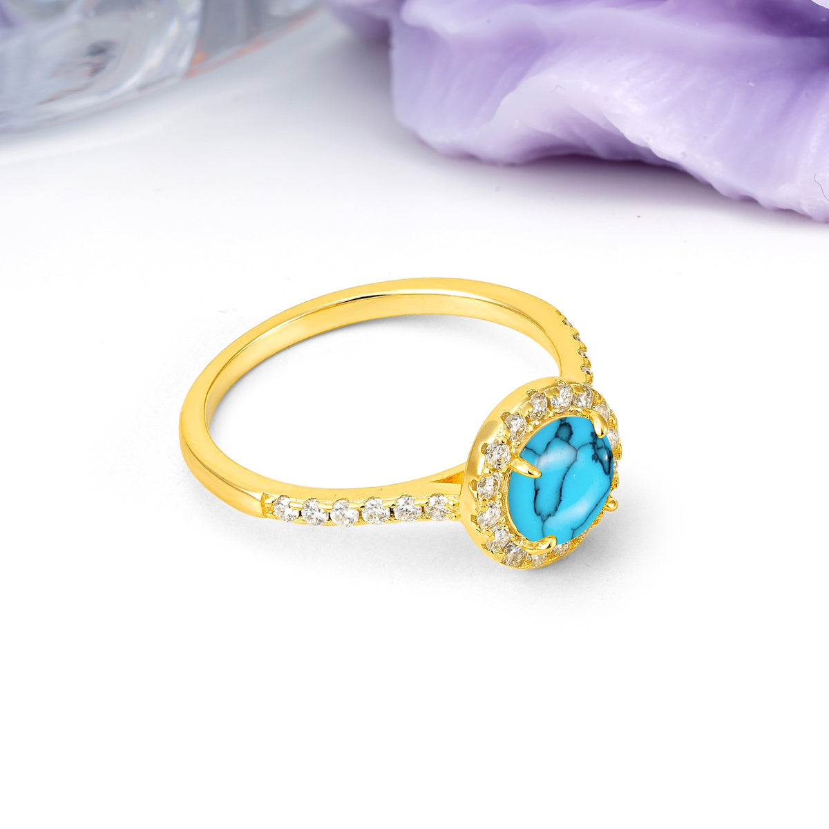 Luxurious Vintage 4 Prong Round Cut Turquoise Engagement Ring - Additional view