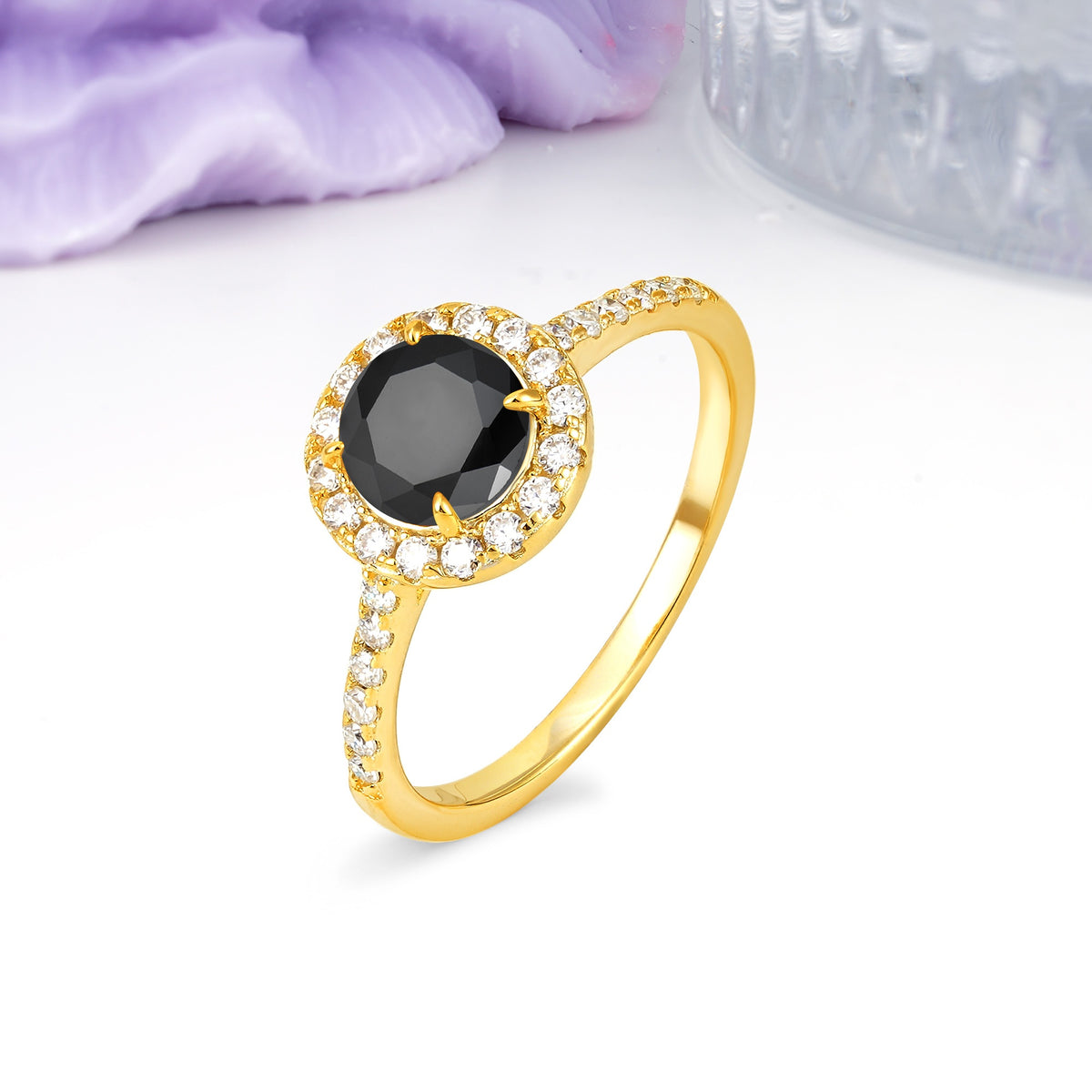 Luxurious Vintage 4 Prong Round Cut Black Onyx Engagement Ring - Additional view