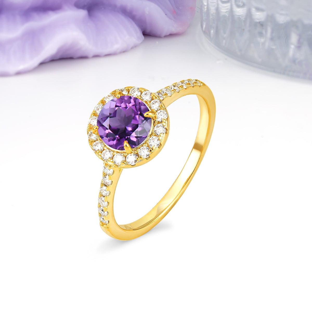 Luxurious Vintage 4 Prong Round Cut Amethyst Engagement Ring - Additional view