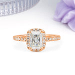 Luxurious Vintage Style 4 Prong Emerald Cut Moissanite Engagement Ring - Additional view